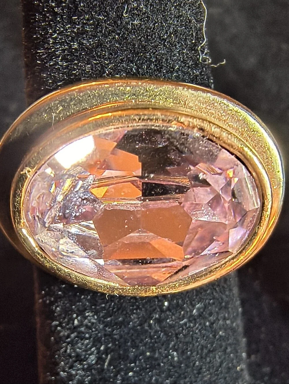Vintage 1993 Pink AAA+ CZ Gold Plated East West Statement Ring Size 7.5